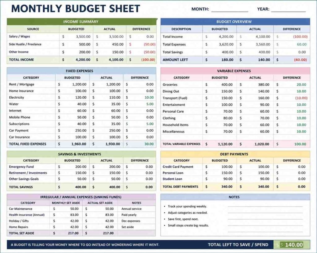 A monthly budget is simple plan for your money before the month starts.